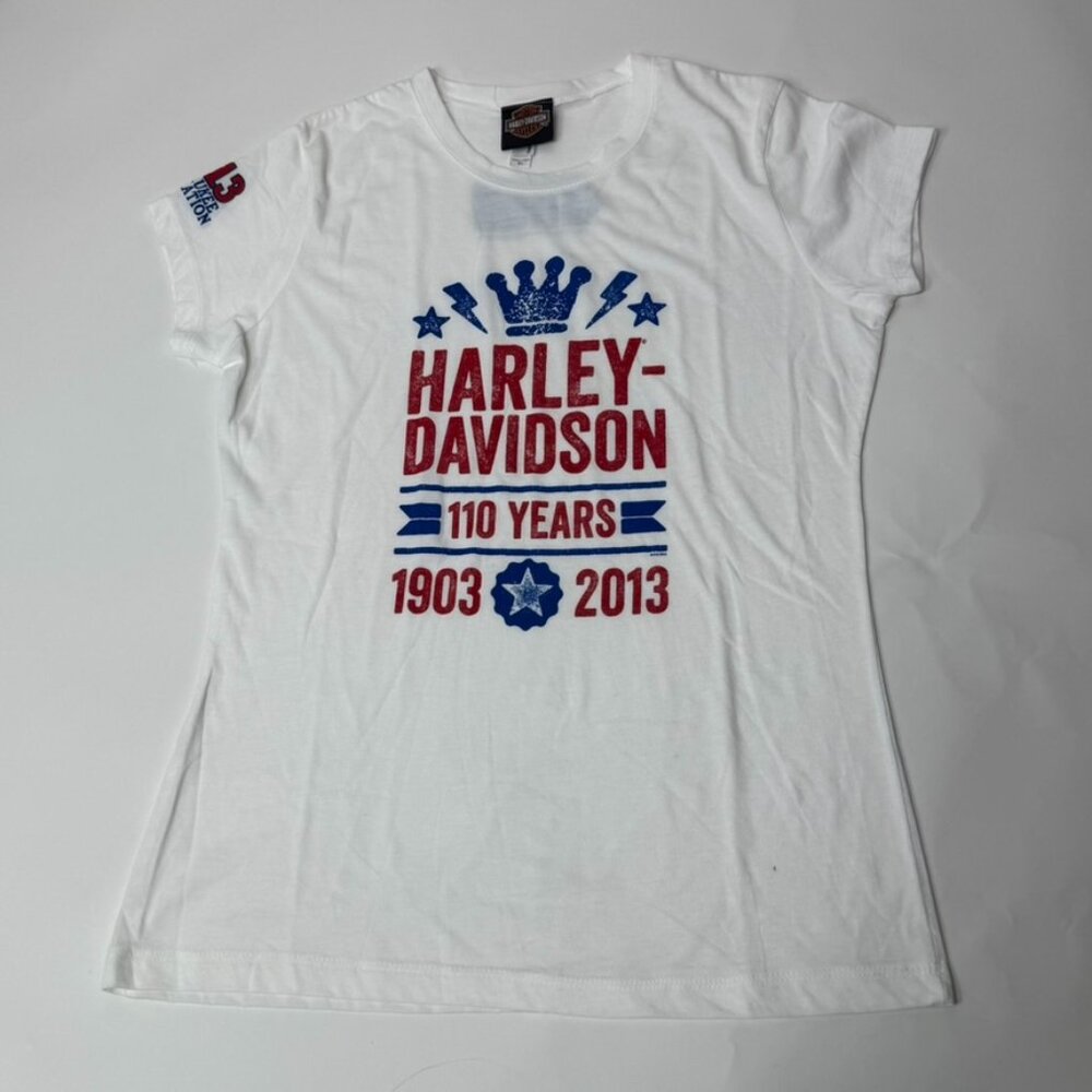 Harley Davidson Women's Short Sleeve White Tee 110th‎ Anniversary XL